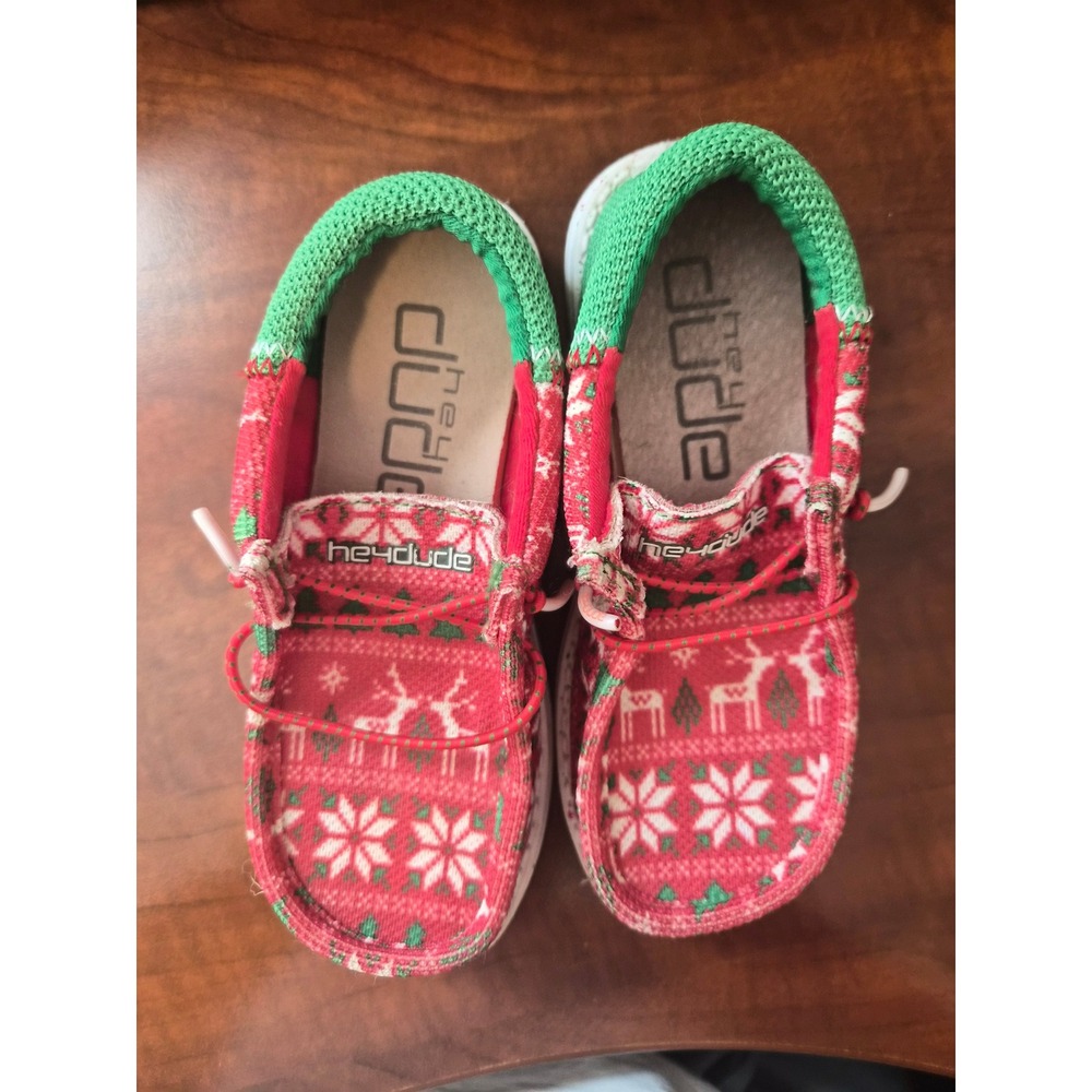 Hey Dude Wally Youth Jolly Jingle Christmas Shoes Red Green Fair Isle Size K12